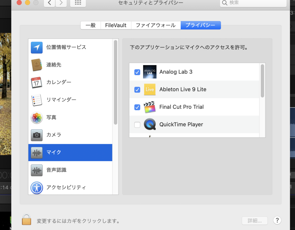 マイクのアクセス