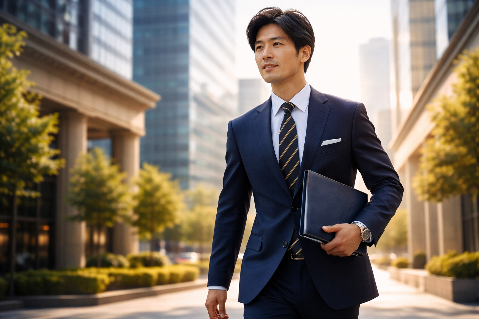 都会を歩く自信に満ちたビジネスマン