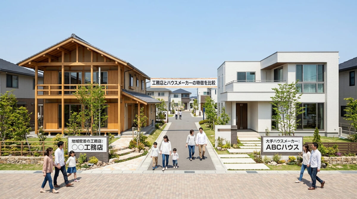 工務店とハウスメーカーの違いを比較する注文住宅のイメージ